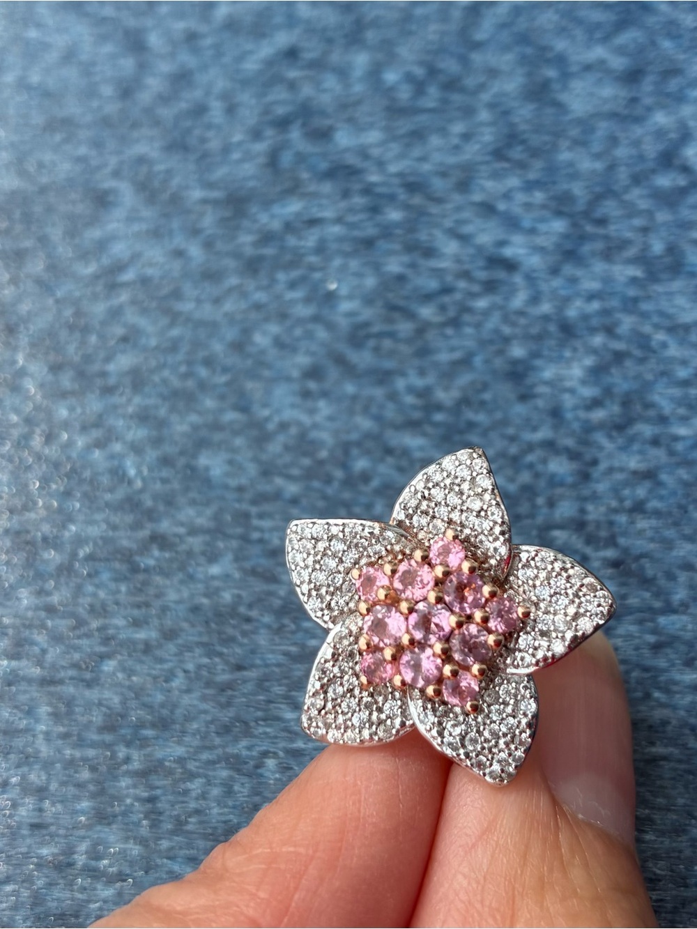 Rose-Tone (Rose Gold Vermeil) Sterling Silver Floral Ring w/ Pink Tourmaline
